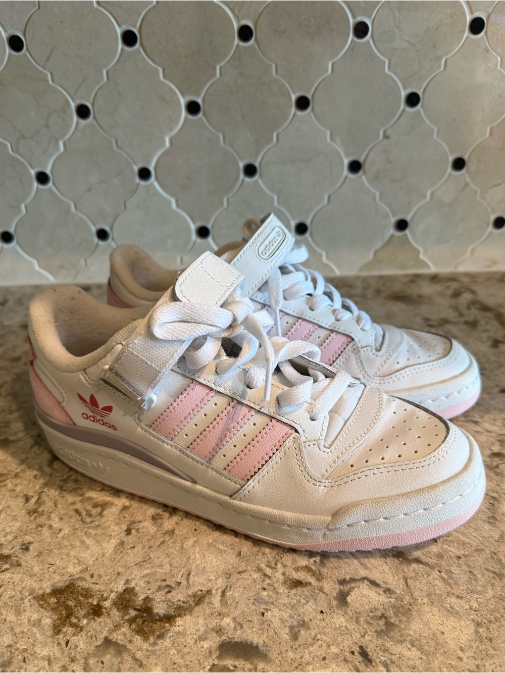 Adidas White and Light Pink Low-Top Sneakers Size 6